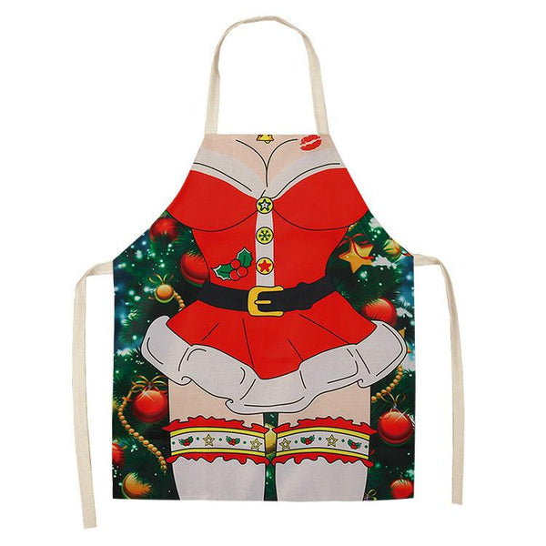 Christmas Santa Claus Kitchen Home Apron Linen Polyester Cartoon