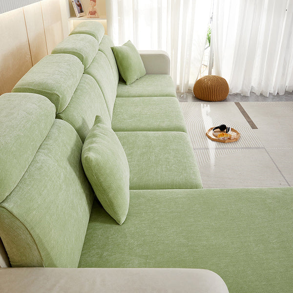 Slipcovers Sofa Cover Mint Green L Shape Polyester Chenille Thick Stretchable Cushion