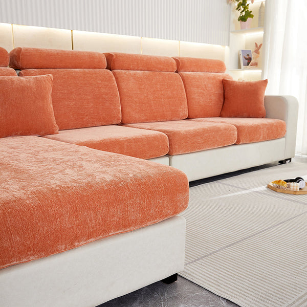 Slipcovers Sofa Cover Rustic Orange L Shape Polyester Chenille Thick Stretchable Slipcover