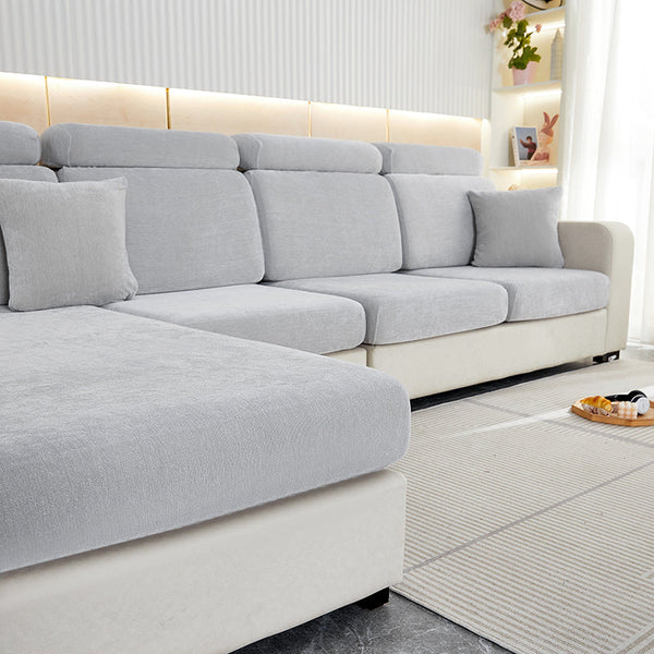 Slipcovers Sofa Cover Light Gray Shape Polyester Chenille Thick Stretchable Slipcover