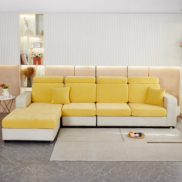 Slipcovers Sofa Cover Pastel Yellow L Shape Polyester Chenille Thick Stretchable Slipcover