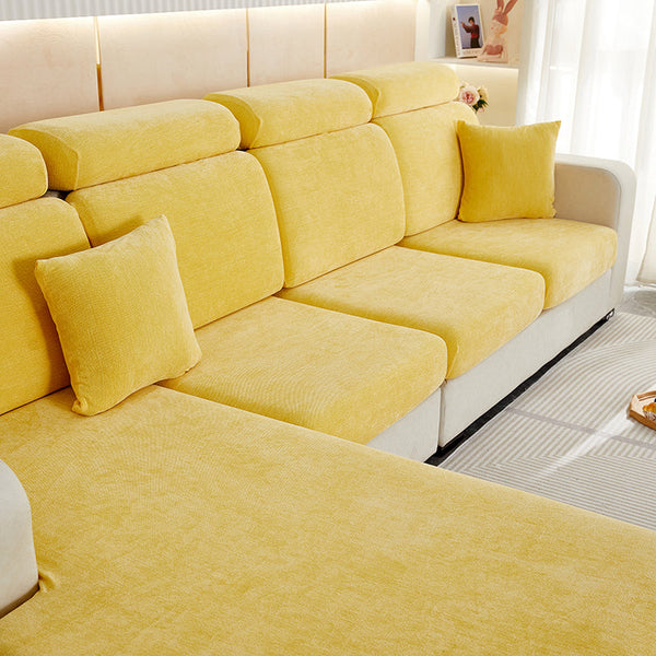 Slipcovers Sofa Cover Pastel Yellow L Shape Polyester Chenille Thick Stretchable Slipcover