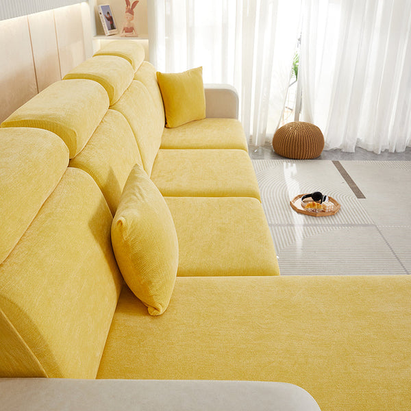 Slipcovers Sofa Cover Pastel Yellow L Shape Polyester Chenille Thick Stretchable Cushion