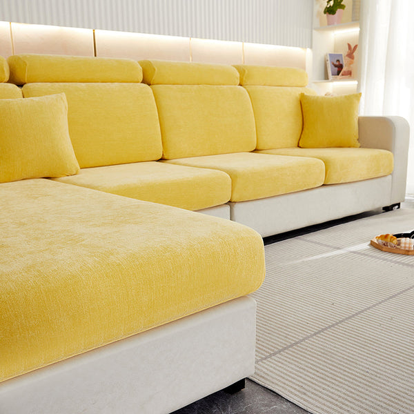 Slipcovers Sofa Cover Pastel Yellow L Shape Polyester Chenille Thick Stretchable Cushion