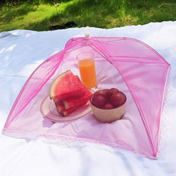 43Cm Home Folding Dish Cover Fine Mesh Large Anti Fly Family Food Net Covers Deep Pink