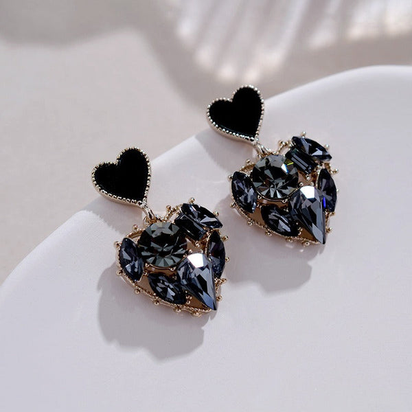 Earrings High Grade Black Heart Shaped For Women Fashion Commuting Style