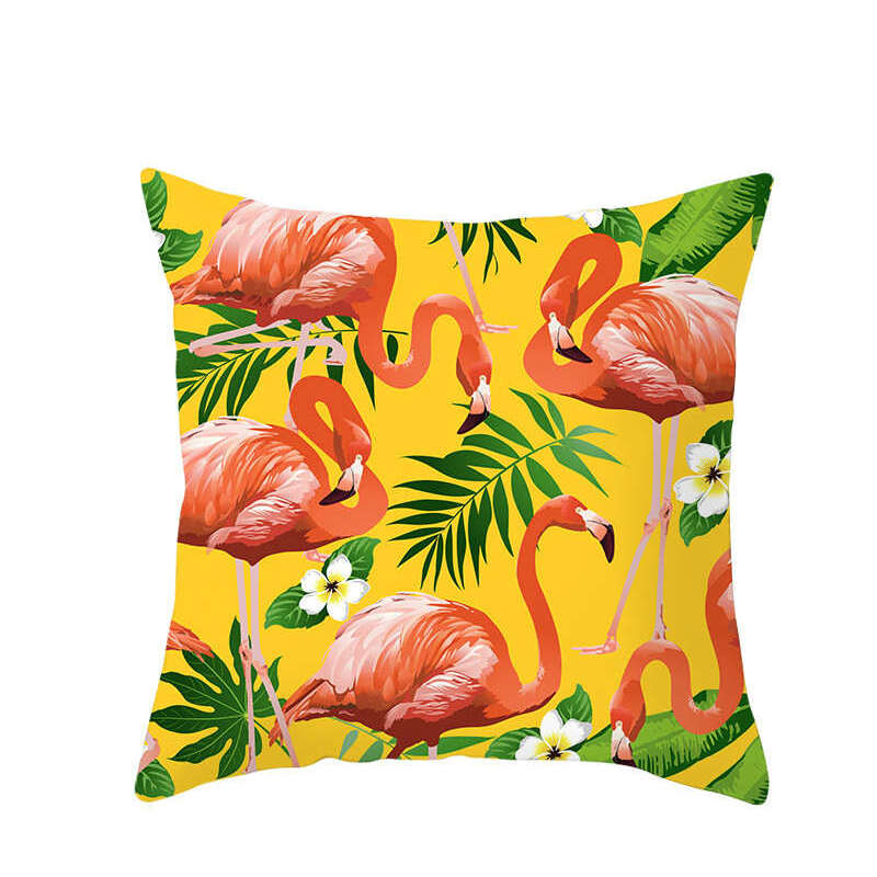 Cushions & Decorative Pillows 45 X 45Cm Flamingo Cushion Cover With Green Leaves