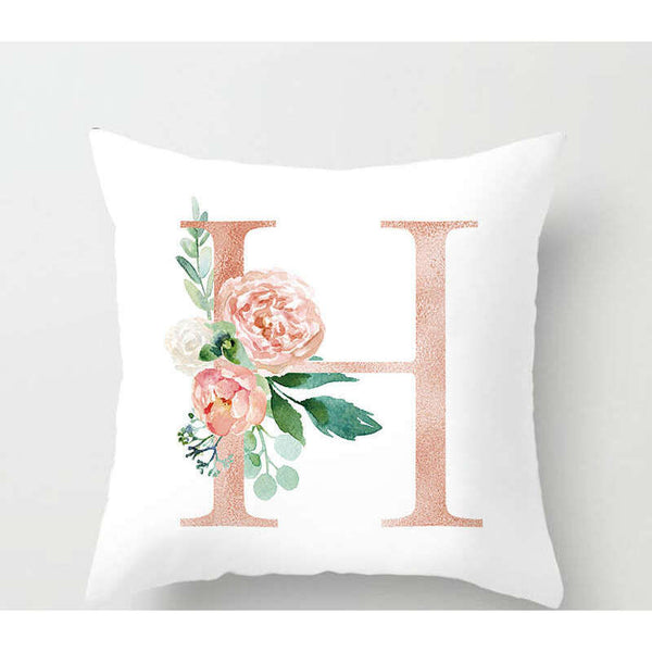 Cushions & Decorative Pillows 45 X 45Cm H Letter Cushion Cover White Pink Green Roses And Leaves