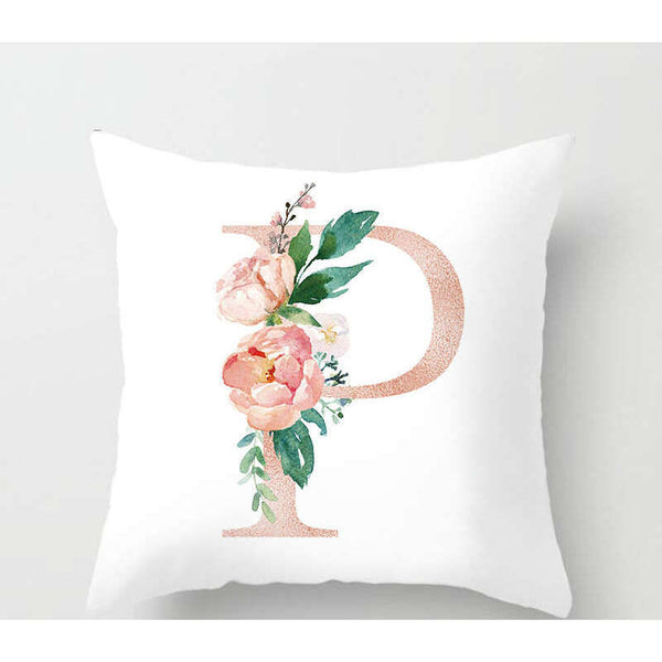 Cushions & Decorative Pillows 45 X 45Cm Letter Cushion Cover Rose Gold P With Flower