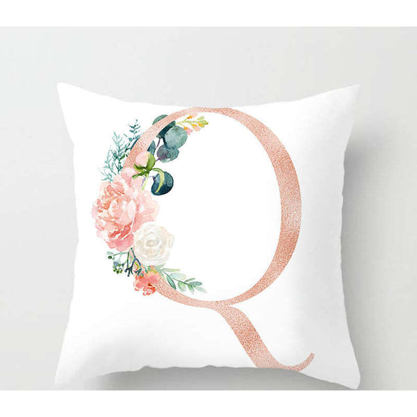 Cushions & Decorative Pillows 45 X 45Cm Letter Cushion Cover Rose Gold Q With Flower