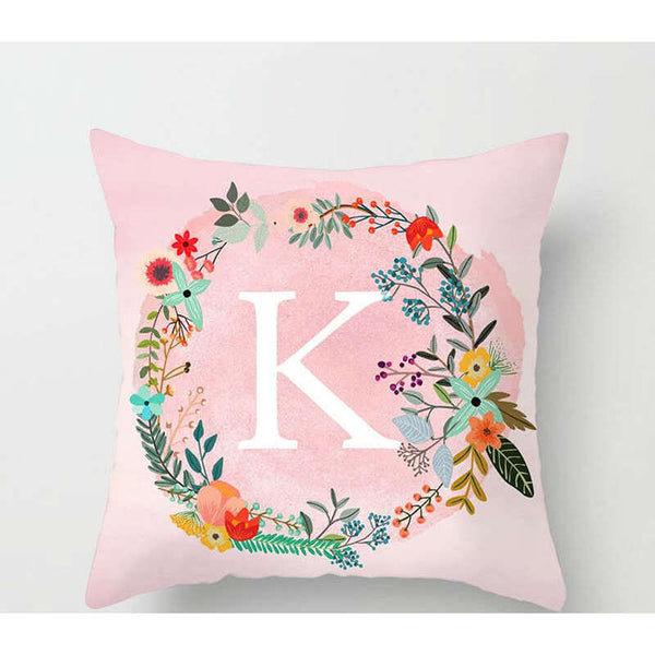 Cushions & Decorative Pillows Pink Pillow Cover White Letter Wreath Background Pillowcase Alphabet Cushion K