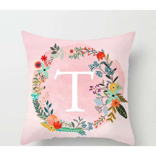 Cushions & Decorative Pillows 45 X 45Cm Letter Cushion Cover White T Wreath