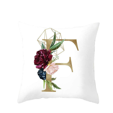 Cushions & Decorative Pillows 45 X 45Cm Letter Cushion Cover Golden F With Flowers