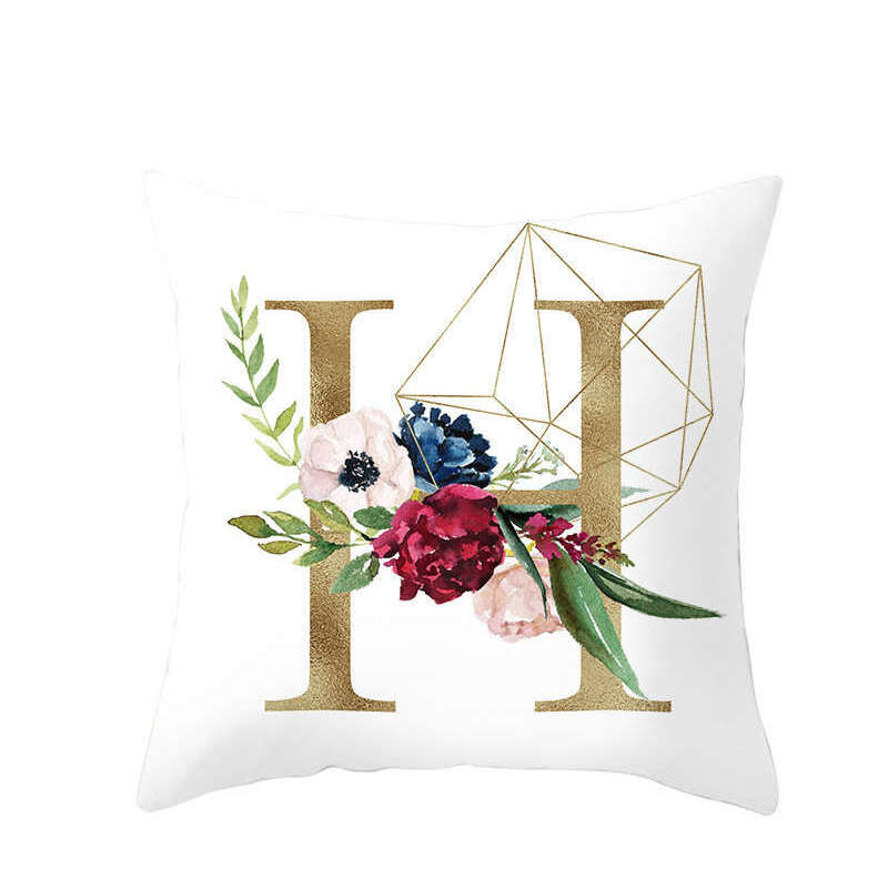 Cushions & Decorative Pillows 45 X 45Cm Letter Cushion Cover Golden H With Flowers