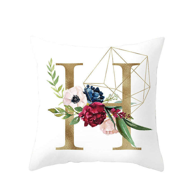 Cushions & Decorative Pillows 45 X 45Cm Letter Cushion Cover Golden H With Flowers