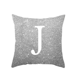 Cushions & Decorative Pillows 45 X 45Cm Letter Cushion Cover White J In Glittering Silver