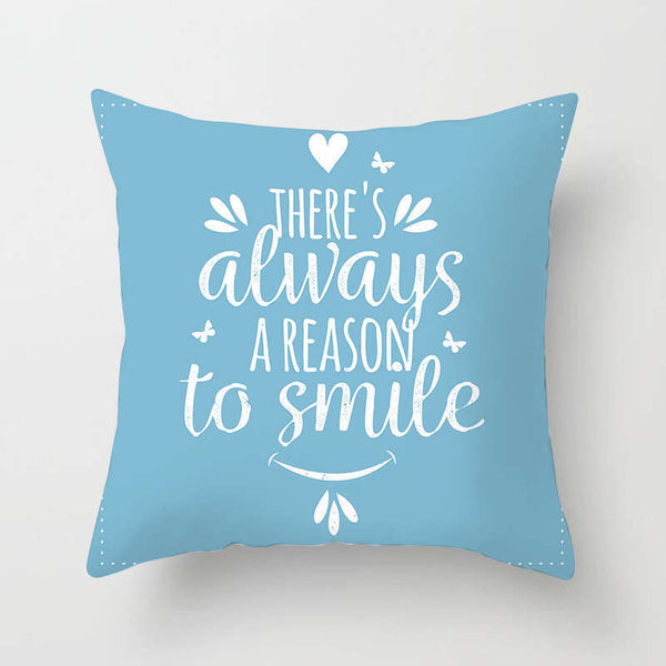 Cushions & Decorative Pillows 45 X 45Cm Letter Cushion There's Always Reason To Smile Blue White Cover