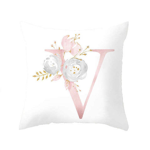 Cushions & Decorative Pillows 45 X 45Cm Letter Cushion Cover Pink V With Flower