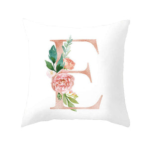 Cushions & Decorative Pillows 45 X 45Cm E Letter Cushion Cover White Pink Green Roses And Leaves