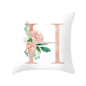 Cushions & Decorative Pillows 45 X 45Cm H Letter Cushion Cover White Pink Green Roses And Leaves