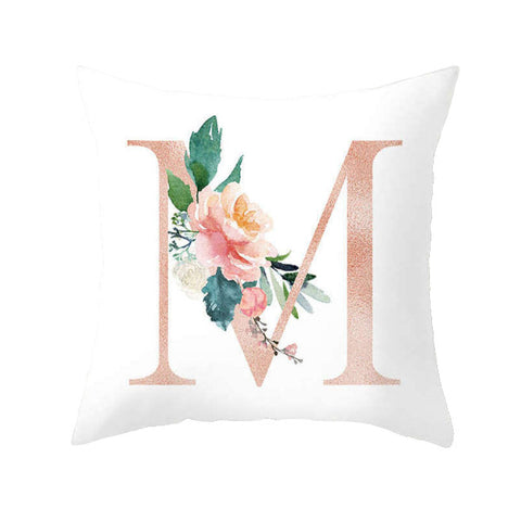 Cushions & Decorative Pillows 45 X 45Cm Letter Cushion Cover Rose Gold M With Flower