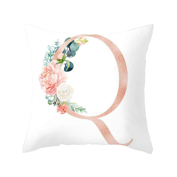 Cushions & Decorative Pillows 45 X 45Cm Letter Cushion Cover Rose Gold Q With Flower