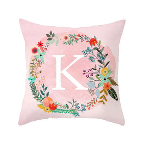 Cushions & Decorative Pillows Pink Pillow Cover White Letter Wreath Background Pillowcase Alphabet Cushion K