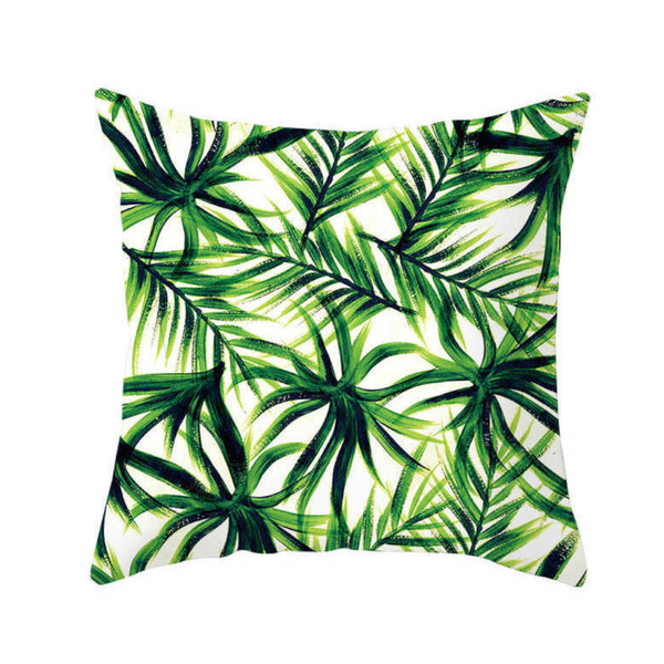 45 X 45Cm Stylish Tropical Green Leaves Cushion Cover