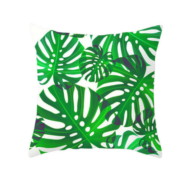 45 X 45Cm Stylish Tropical Green Leaves Cushion Cover