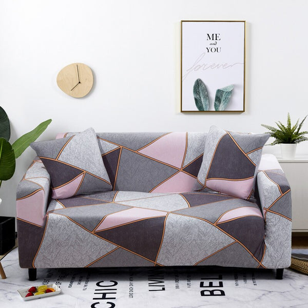 Slipcovers 3 Seater Sofa Cover Gray Pink Geometric Style Protection For Living Room Chair