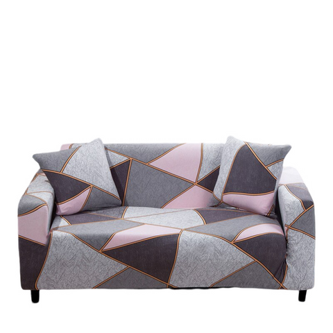 Slipcovers 4 Seater Sofa Cover Gray Pink Geometric Style Elastic Stretchable Slipcover