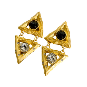 Earrings Middle Aged Crystal Hollow Diamond Triangle Embossed Geometric Design