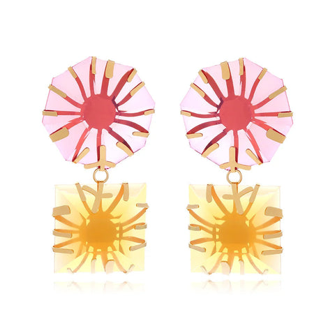 Earrings Metal Inlaid Polygonal Coloured Sun Resin For Women Fashion Accessories