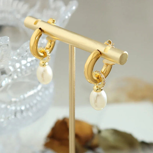 Earrings Imitation Pearl C Shaped Titanium Steel Non Fading Accessories