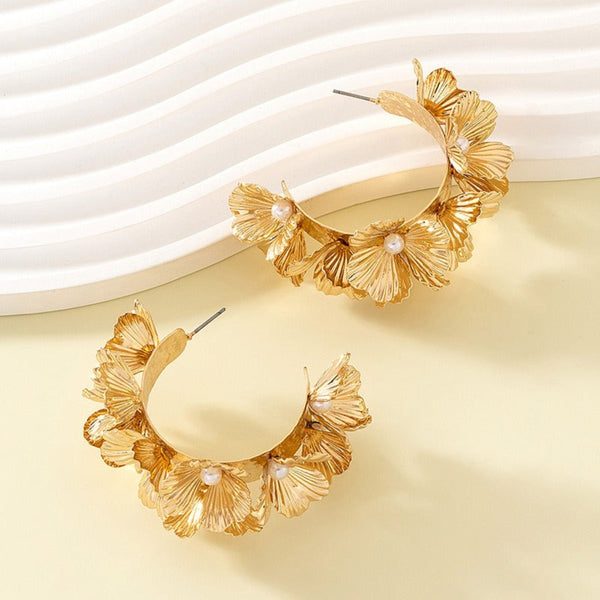 Earrings Multi Layered Flower C Shaped Alloy Baked Paint Fashion Accessories