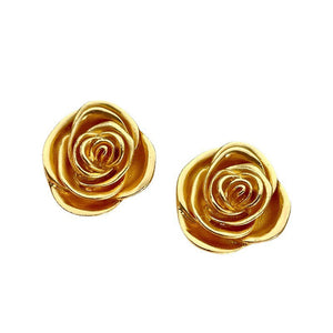 Earrings Retro Medal Gold Three Dimensional Rose Stud For Everyday Wear