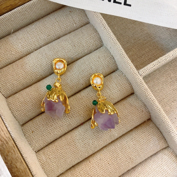 Earrings Amethyst Stone For Women Tulip