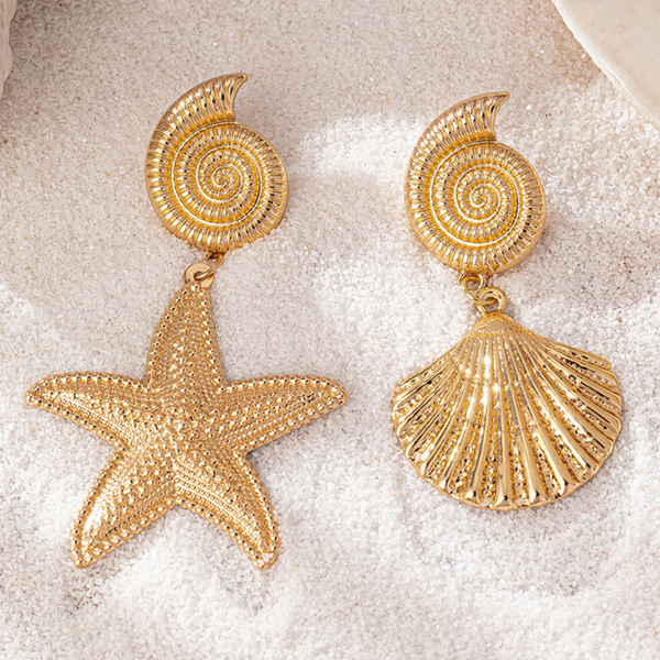 Earrings Gold Metallic Starfish Shell With Personalised High End Temperament