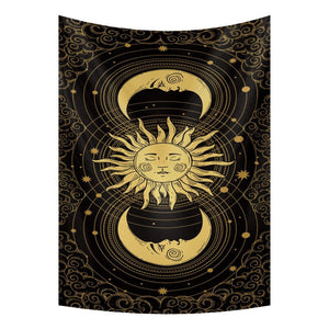 Tapestries Tapestry Black Yellow Sun Moon 200X150 Cm Bohemian Decoration Home