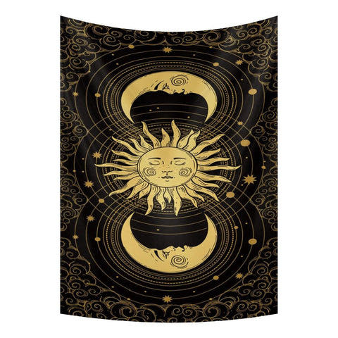 Tapestries Tapestry Black Yellow Sun Moon 200X150 Cm Bohemian Decoration Home