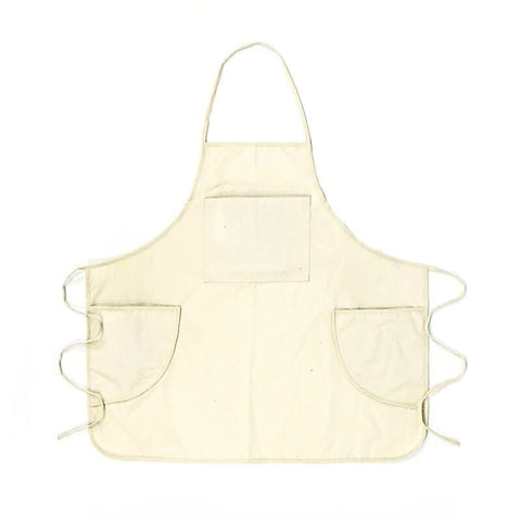 Aprons Kitchen Apron Beige Embroidery Cotton Canvas Double Side Adjustable Straps