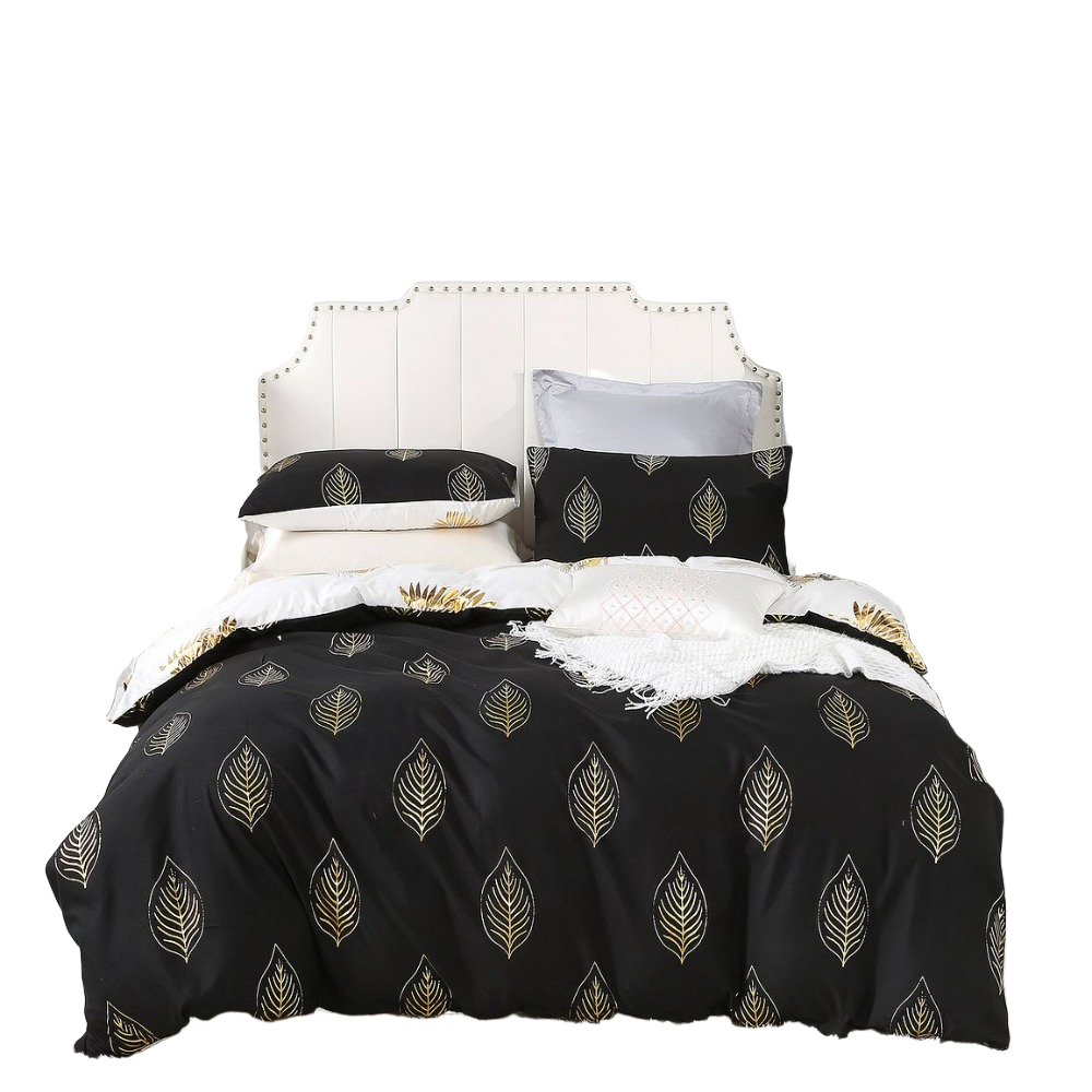 Quilt Covers Reversible Design King Size Black Gold Duvet Quilt Cover Set