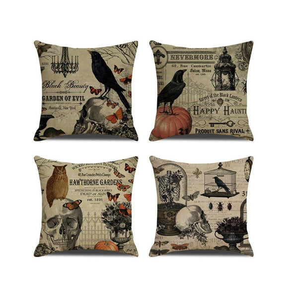 Cushions & Decorative Pillows 4Pcs Halloween Skull Pillowcase Digital Printed Linen Cushion Cover