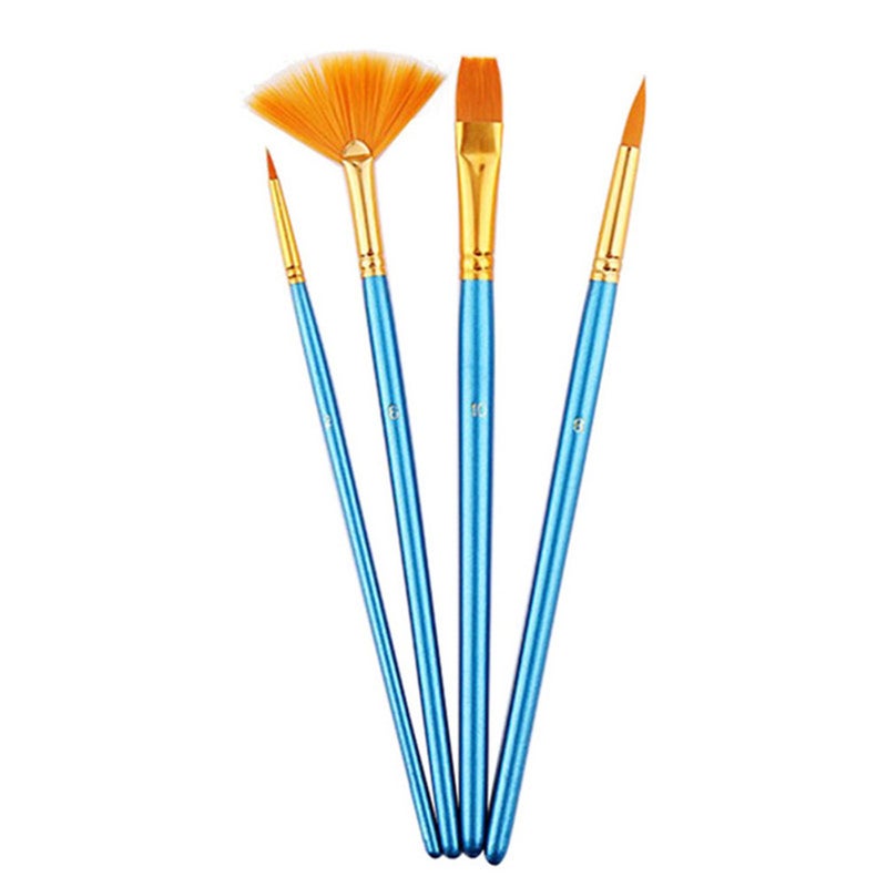 Artists Brushes 4Pcs Nylon Hair Brush With Fan Shaped Flat Pointed Tip Watercolor Set