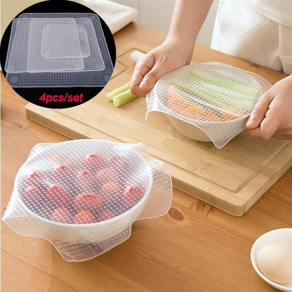 4Pcs / Set Reusable Silicone Bowl Cover Food Wrap Seal Vacuum Lid