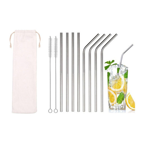 Straws & Stirrers 4Pcs Stainless Steel Reusable Drinking Straws Set With Cleaning Brush And Bag