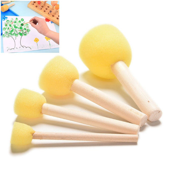 4Pcs/Set Wooden Handle Kid Sponge Paint Brush Art Supplies Painting Tool