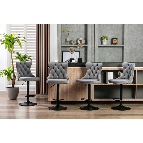 Benches Bar Stools 4X Height Adjustable Swivel Bar Stool Velvet Nailhead Barstool With Footrest