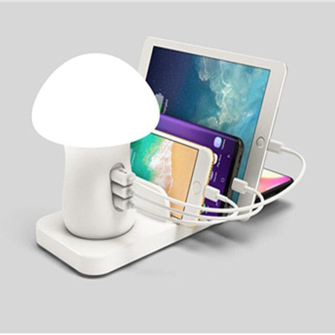 5 Port Multi Usb Smart Charging Station Mushroom Lamp Charger Stand For Iphone Ipad