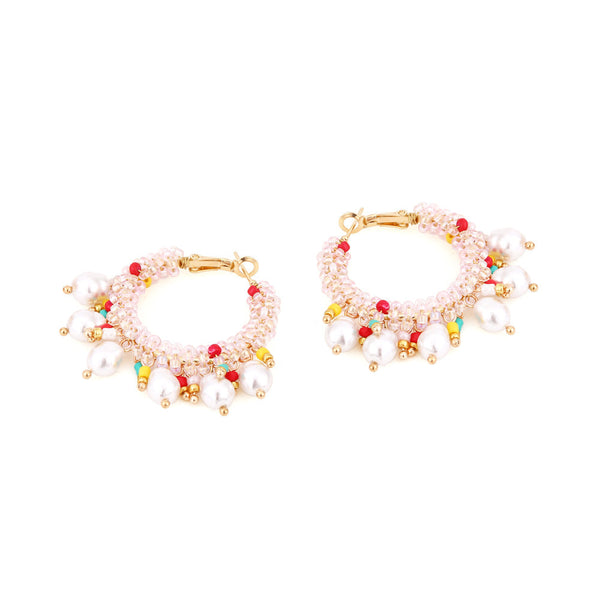 Earrings Bohemian Crystal Pearl Beaded Women Fashion Hoop Jewelry Accessories